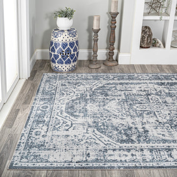 Keesha Bold Distressed Medallion Low-Pile Machine-Washable Area Rug